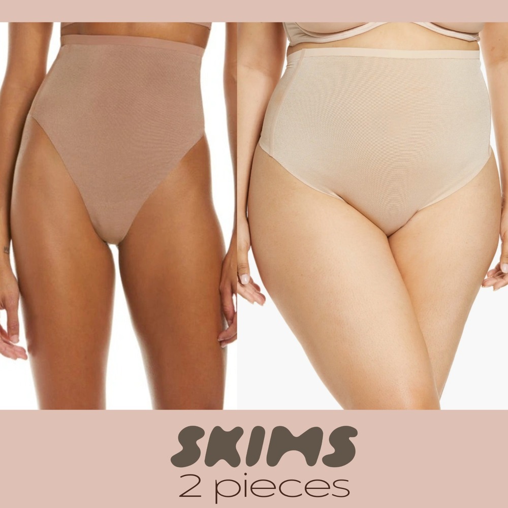 NWT $76 SKIMS [ 2PC Small ] Power Mesh High Waist Thong In Sienna + Clay‎ #T2029